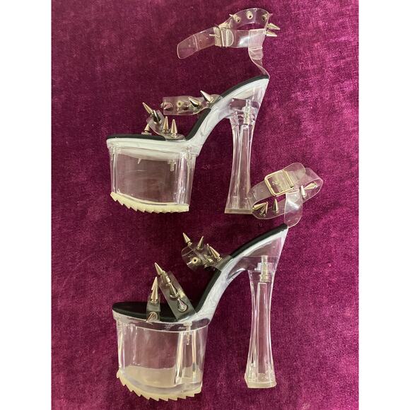 CURRENT MOOD Dolls Kill Devil in Heaven Clear Spike Studded Shoes 6 FLARE HEEL - Picture 2 of 5